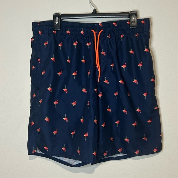 Old Navy Men’s Swim Trunks – Navy with Pink Flamingos, Size Large - Picture 1 of 6
